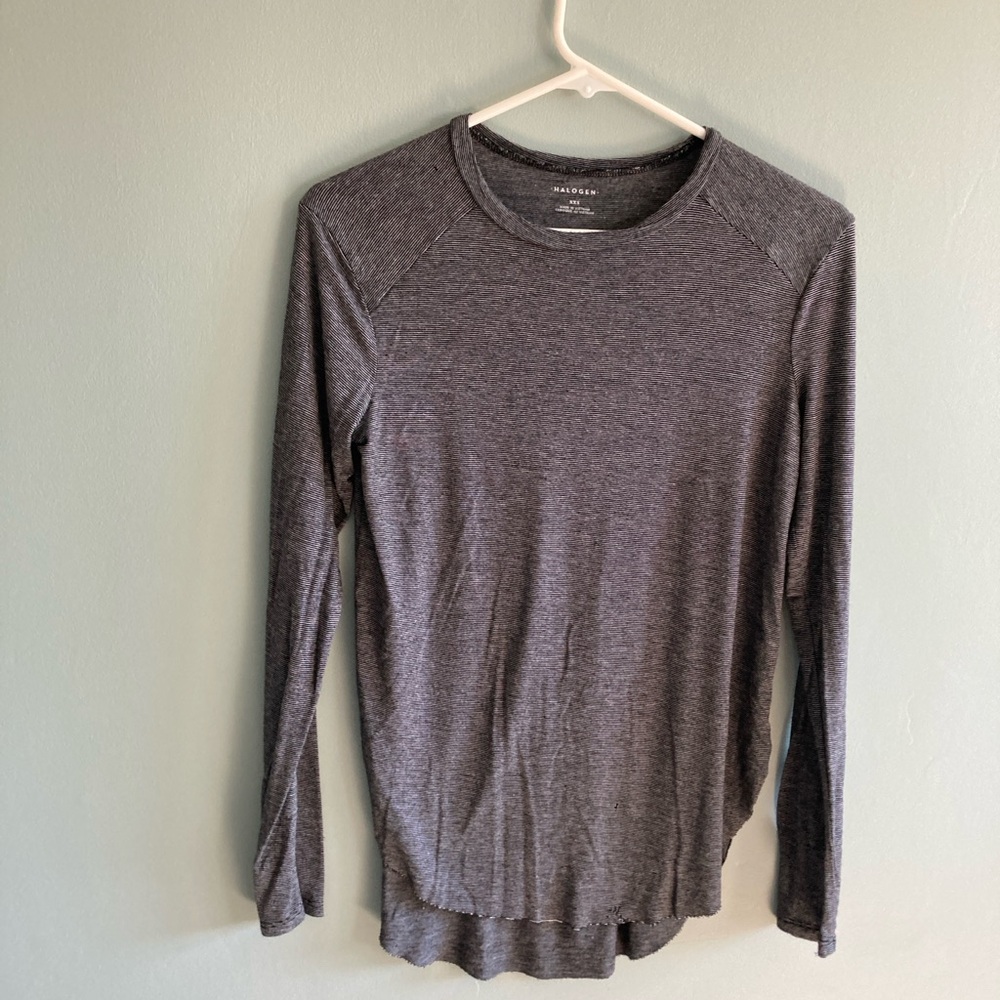 Women's Halogen Black and White Mini Stripe Long Sleeve Crew Neck Tee XXS
